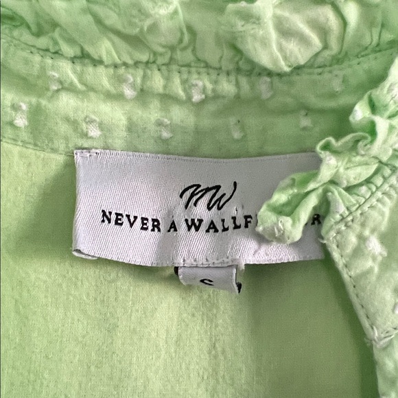 Never A Wallflower High Neck Mini Dress in Mint Green Swiss Dot. Size S - Picture 5 of 11